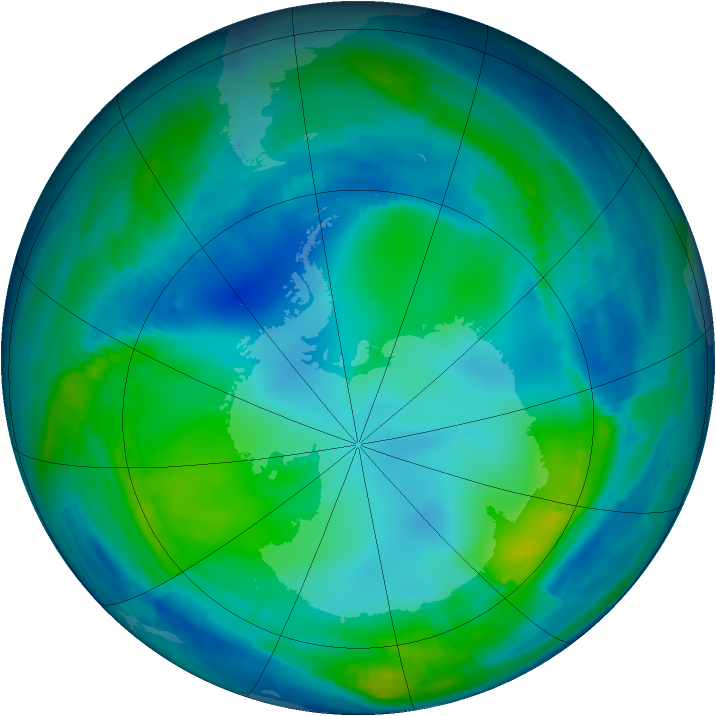 Antarctic ozone map for 25 May 1997